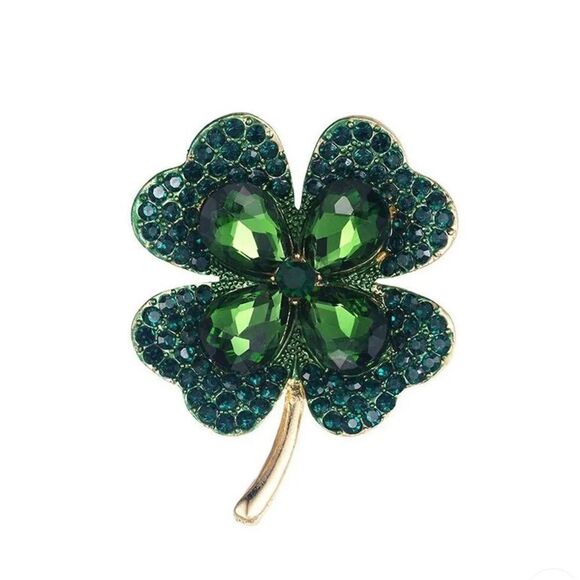 🍀 Betsey Johnson sparkling green lucky four leaf clover brooch 🍀 - Picture 3 of 8
